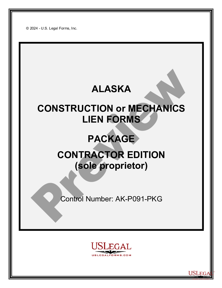 page 0 Alaska Construction or Mechanics Lien Package - Individual preview
