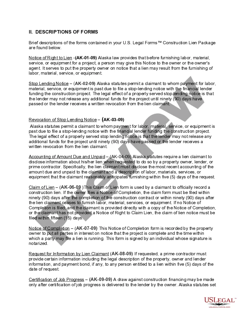Preview Alaska Construction or Mechanics Lien Package - Individual