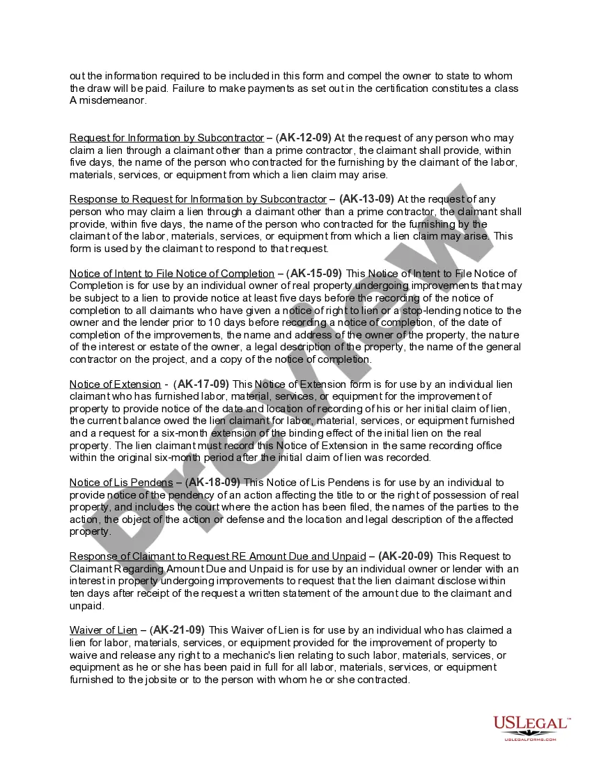 Preview Alaska Construction or Mechanics Lien Package - Individual