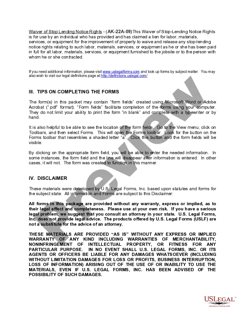 Preview Alaska Construction or Mechanics Lien Package - Corporation