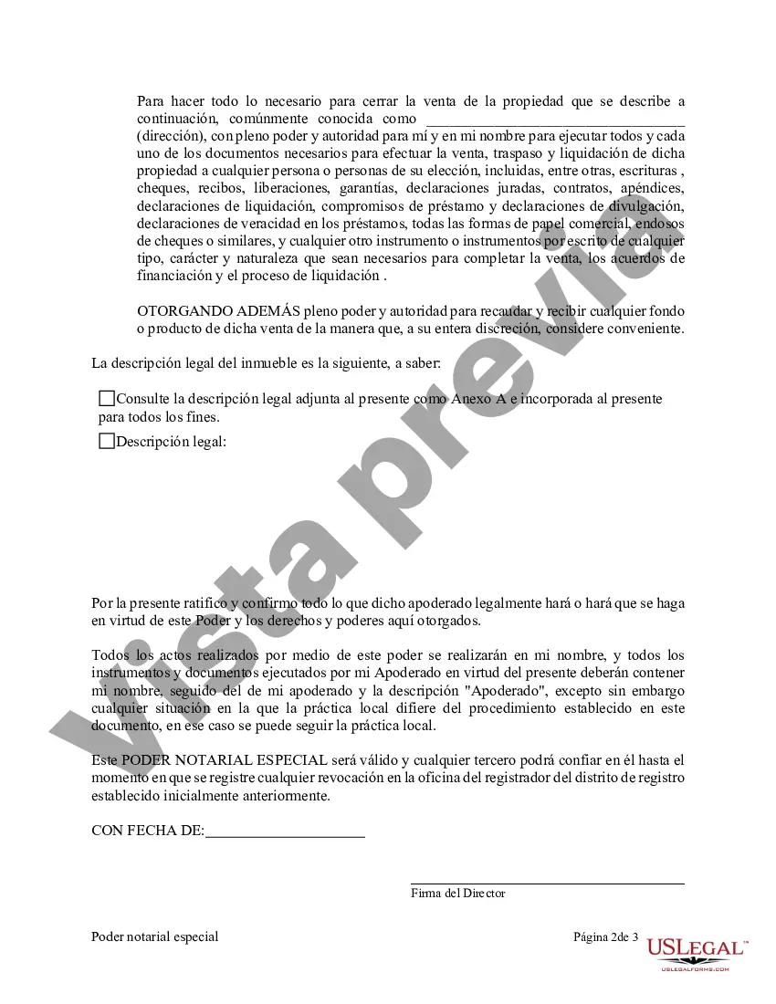Preview Poder notarial especial o limitado para transacciones de venta de bienes raíces por parte del vendedor
