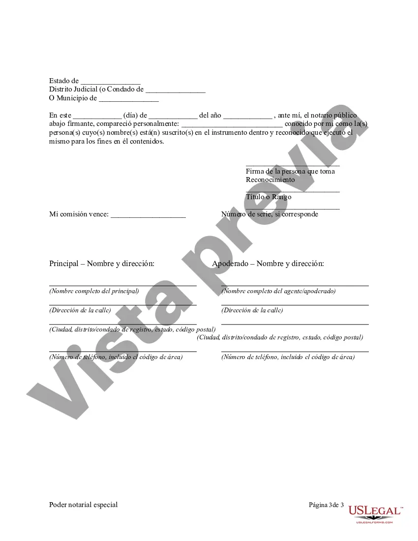 Preview Poder notarial especial o limitado para transacciones de compra de bienes raíces por parte del comprador