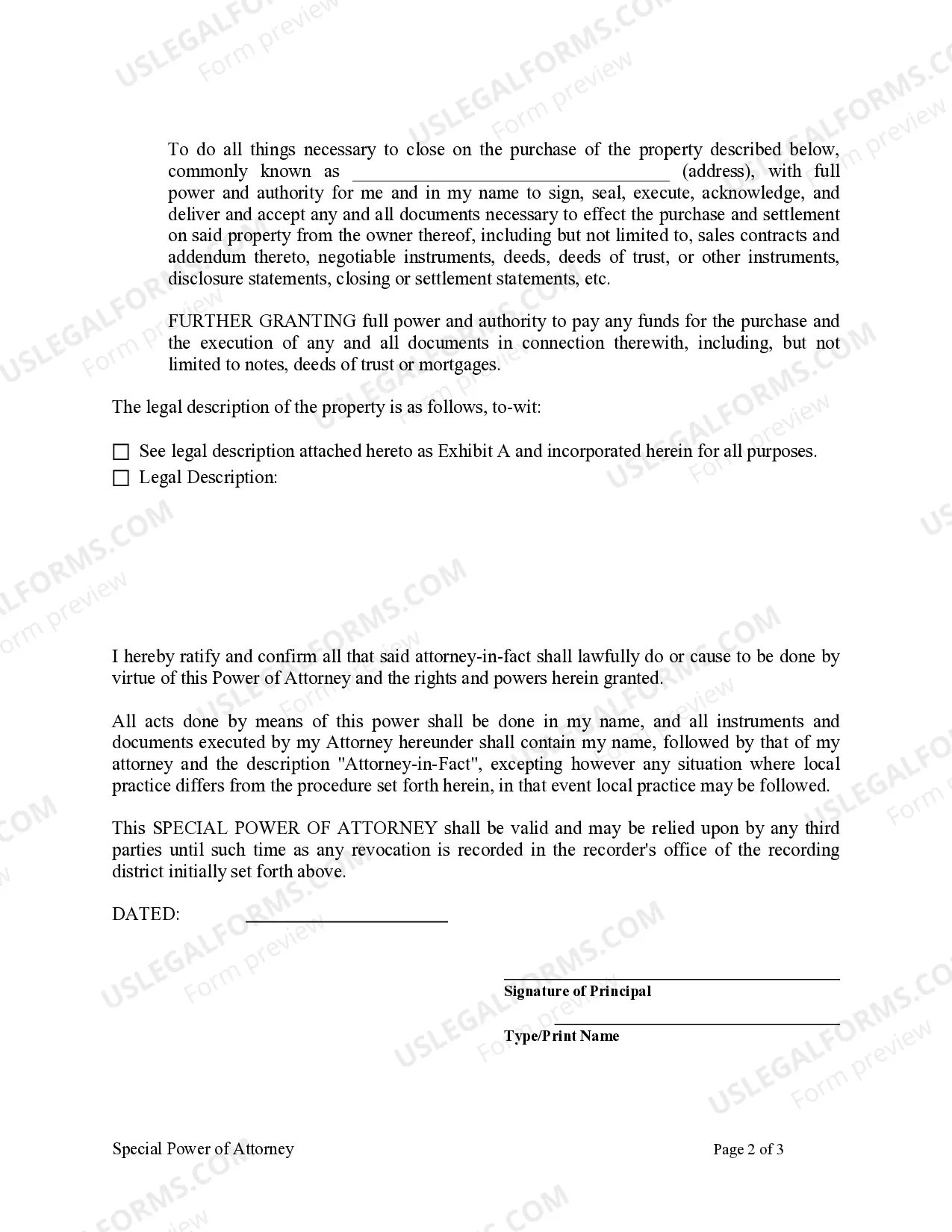 Preview Special or Limited Power of Attorney for Real Estate Purchase Transaction by Purchaser