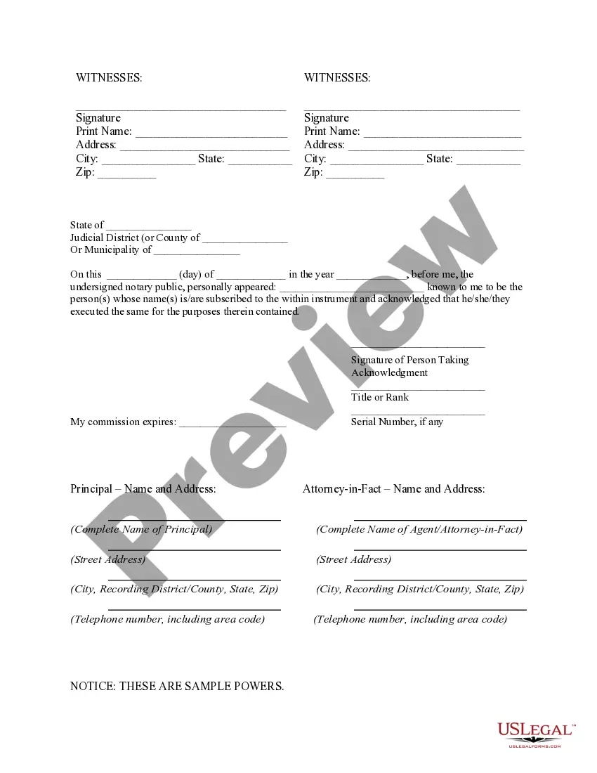 Preview Limited Power of Attorney where you Specify Powers with Sample Powers Included