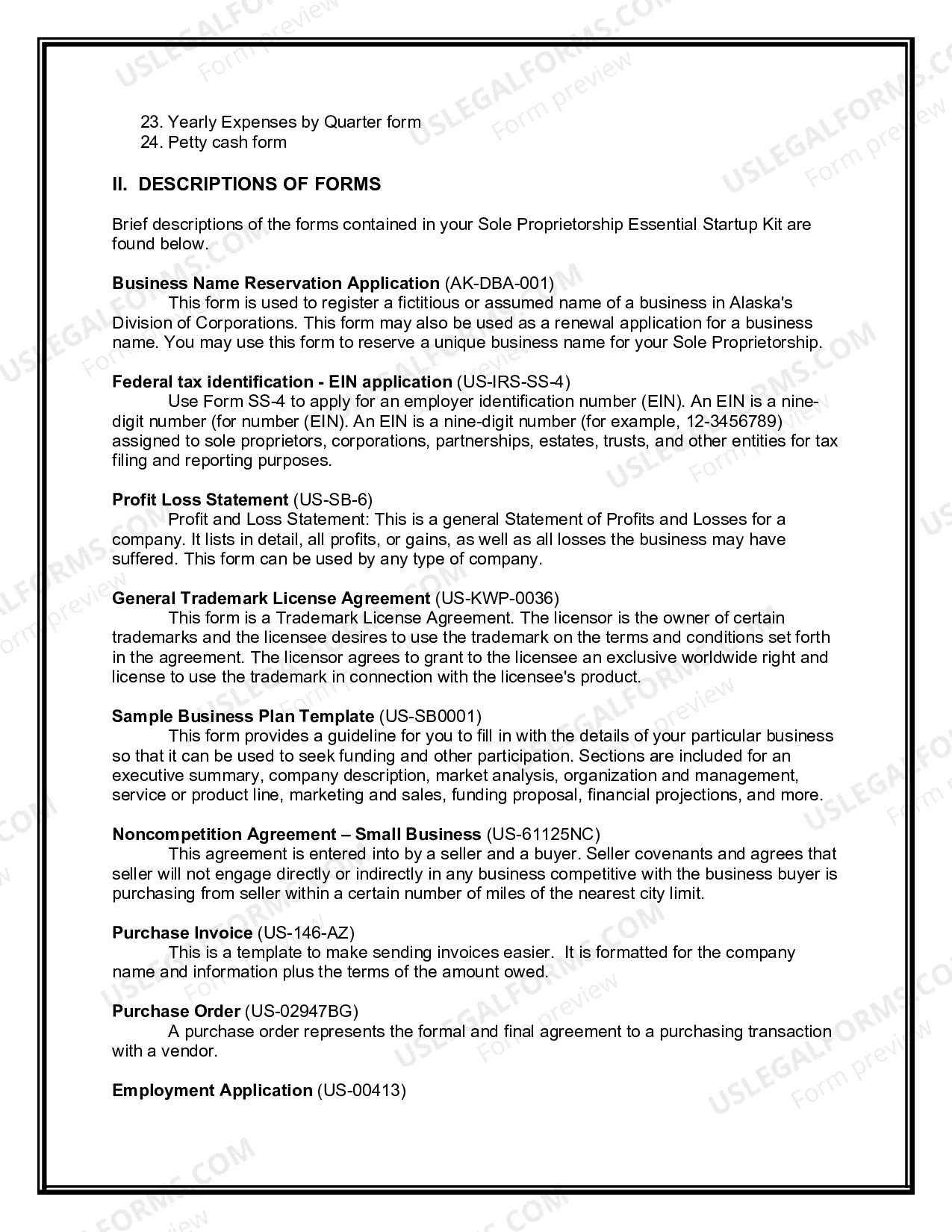 Preview Alaska Sole Proprietorship Essential Startup Kit