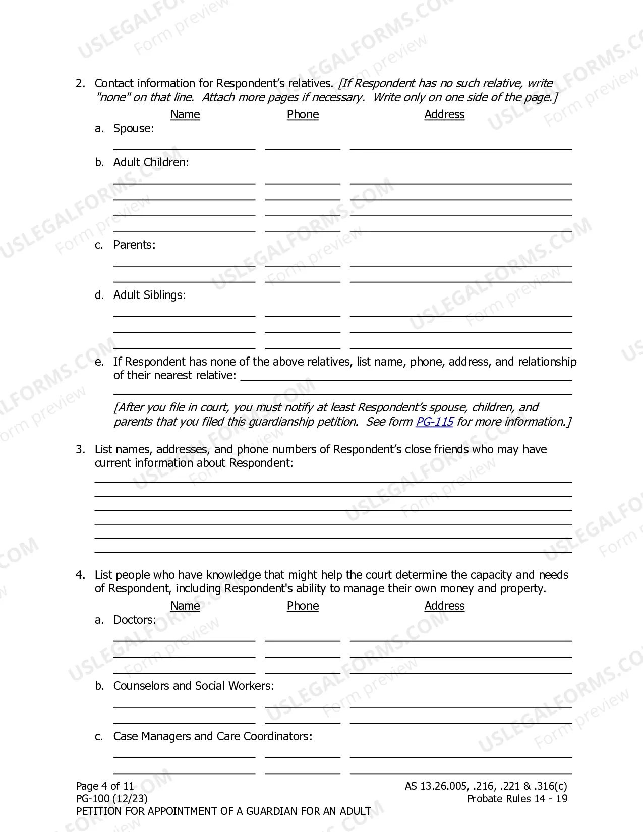 Preview Petition for Appointment of a Guardian or Conservator for an Adult