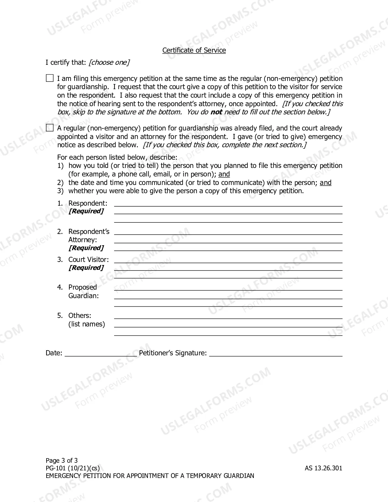 Preview Emergency Petition for Appointment of a Temporary Guardian