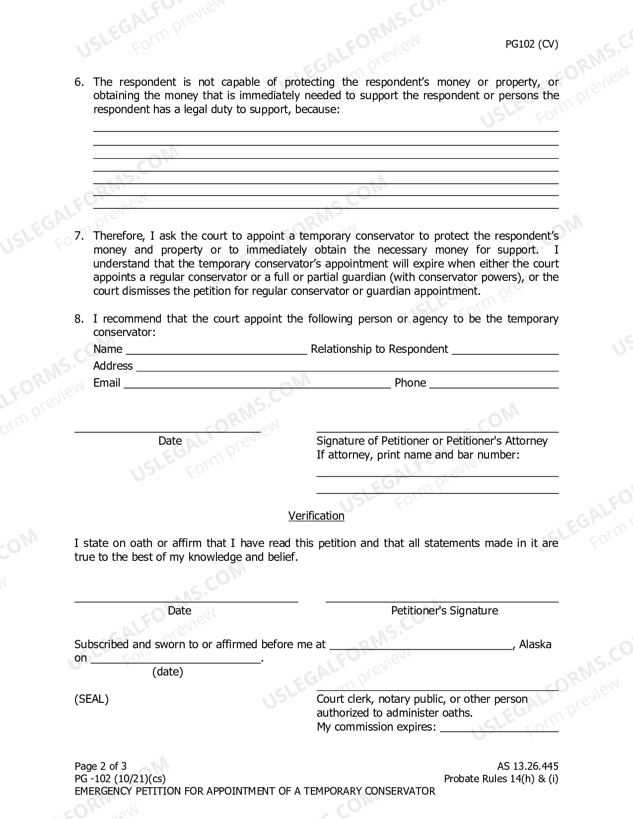 Preview Emergency Petition for Appointment of a Temporary Conservator