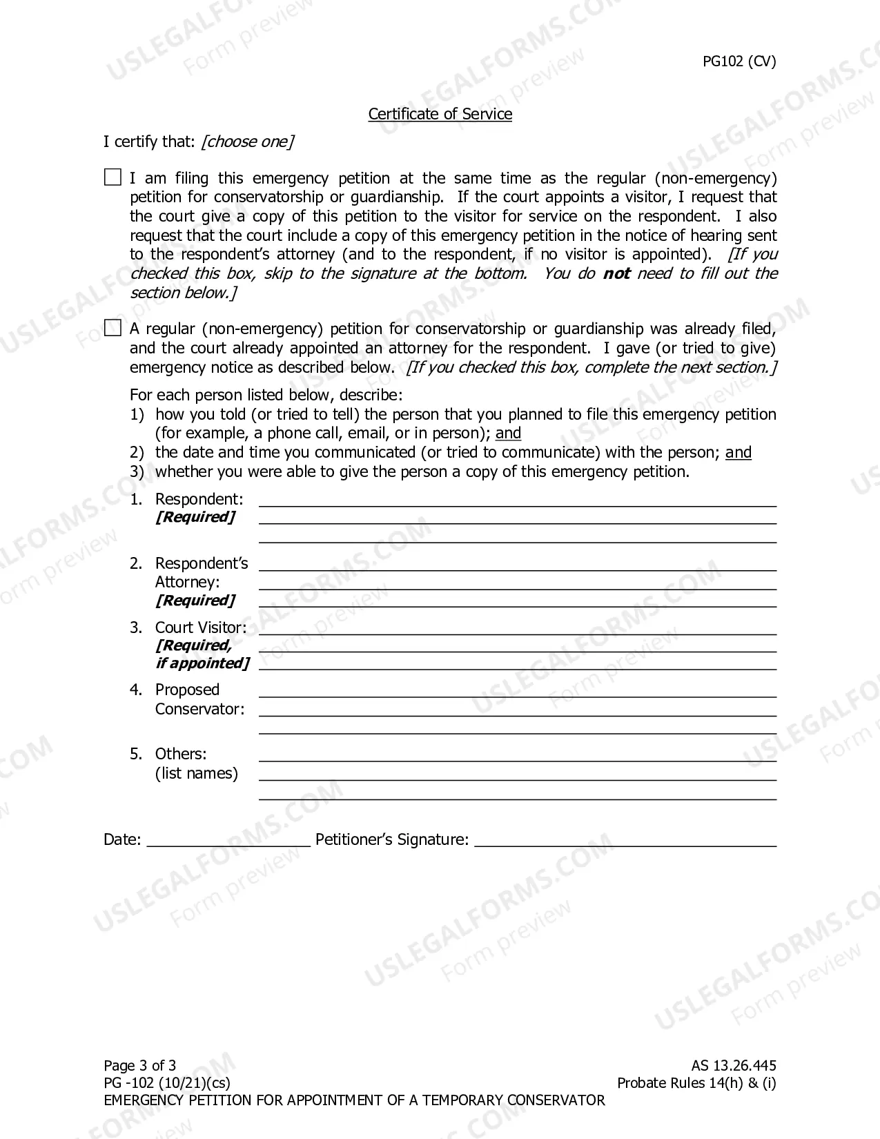 Preview Emergency Petition for Appointment of a Temporary Conservator