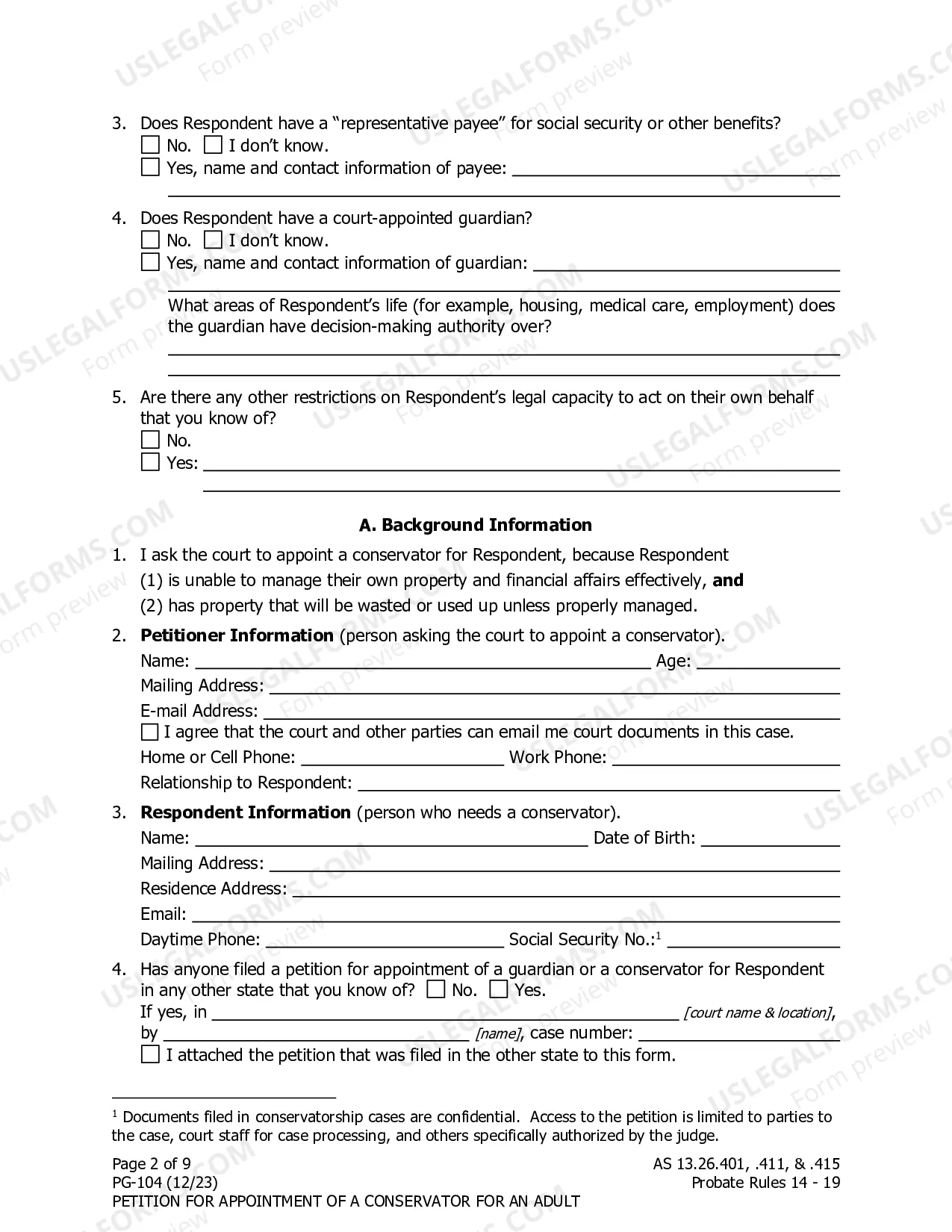 Preview Petition for Appointment of a Conservator for an Adult
