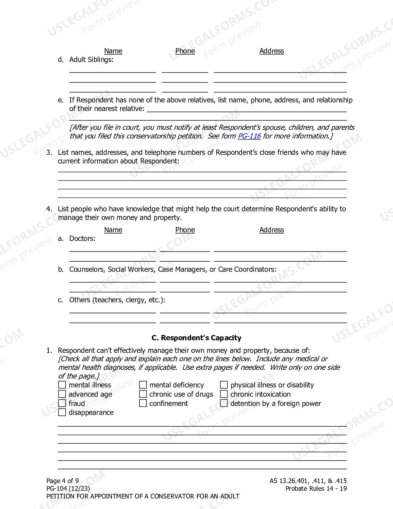 Preview Petition for Appointment of a Conservator for an Adult