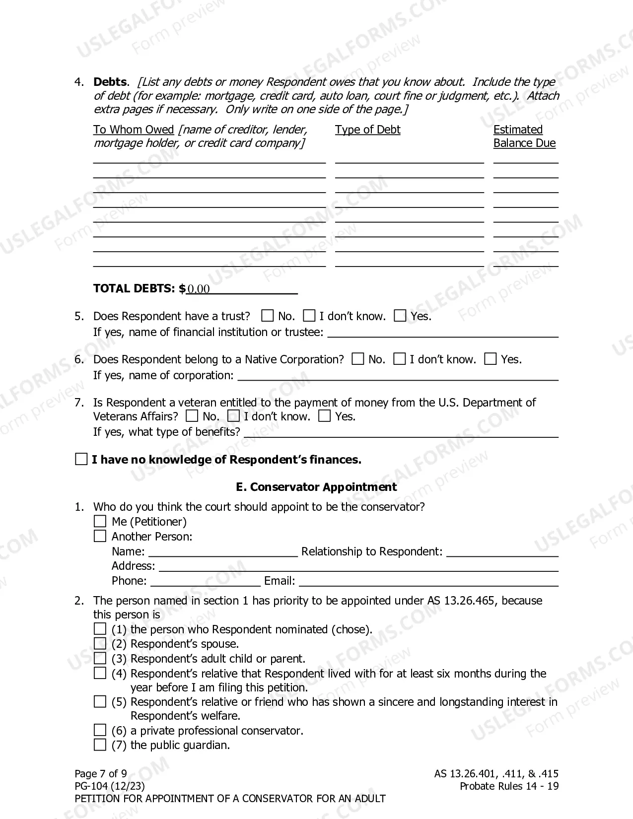 Preview Petition for Appointment of a Conservator for an Adult