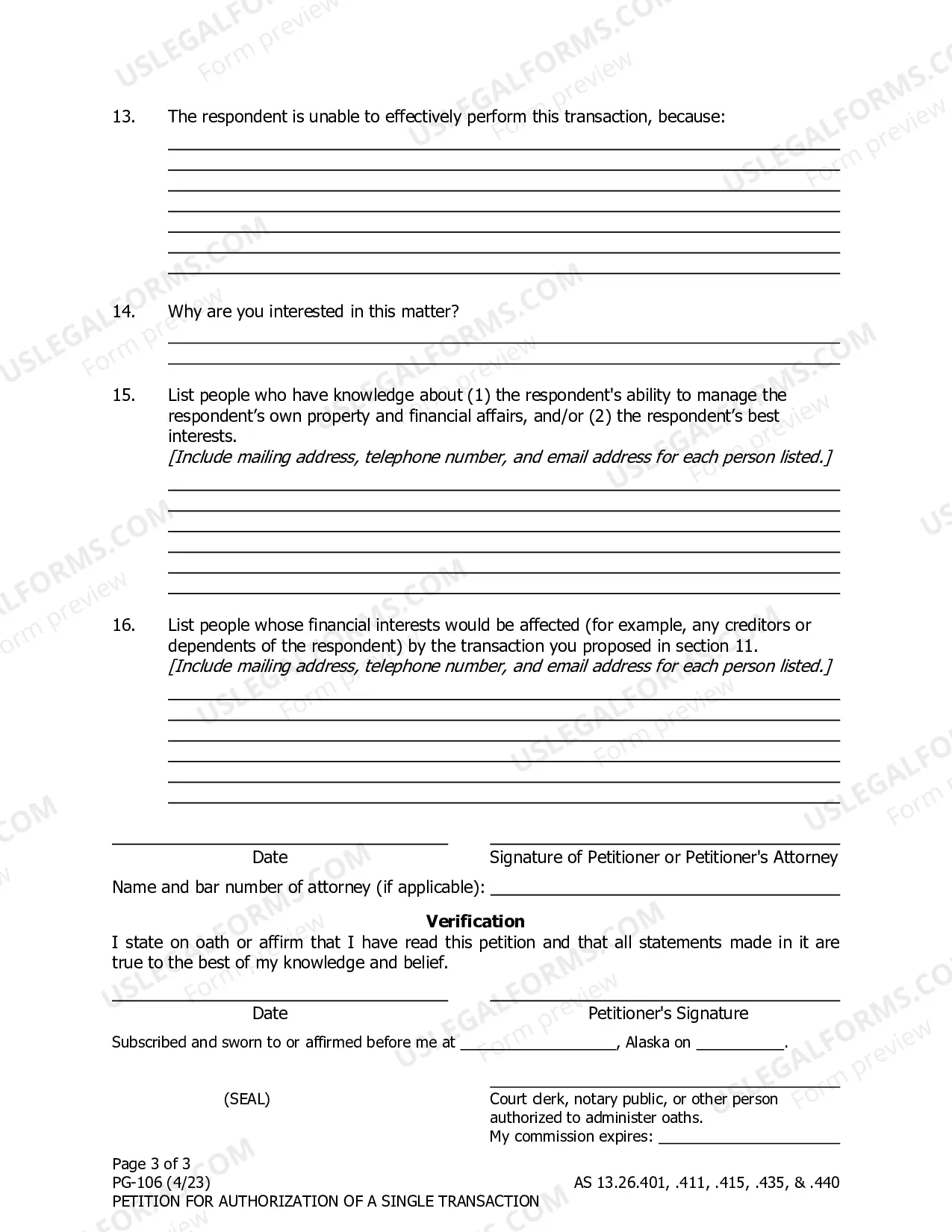Preview Petition for Authorization of a Single Transaction