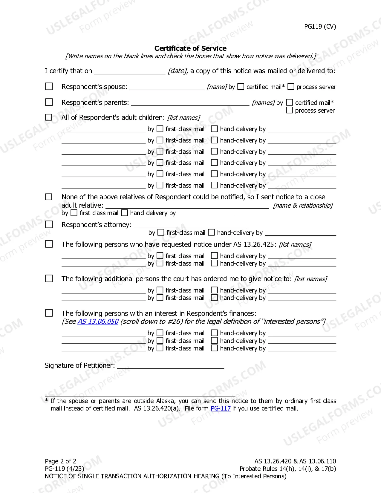 Preview Notice of Single Transaction Authorization Hearing to Interested Persons