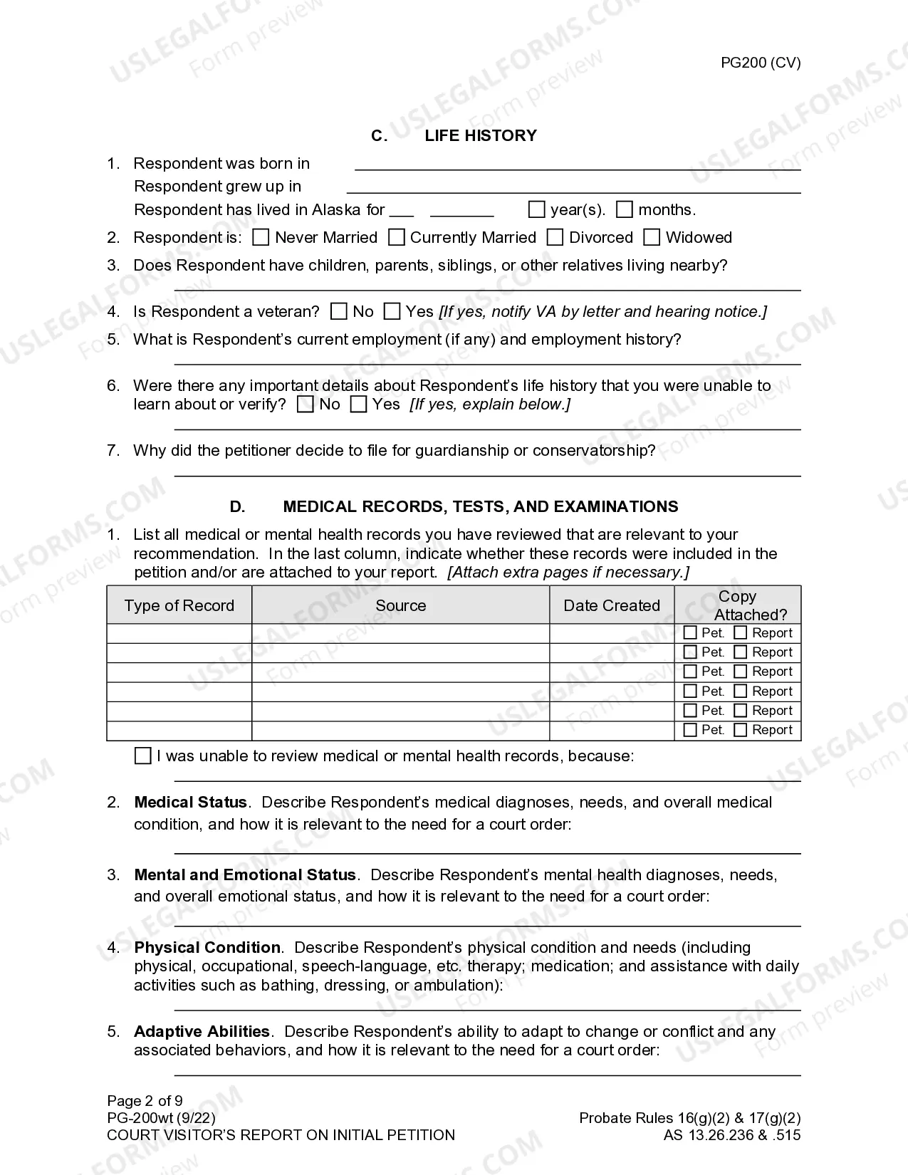 Preview Court Visitor's Report on Initial Petition