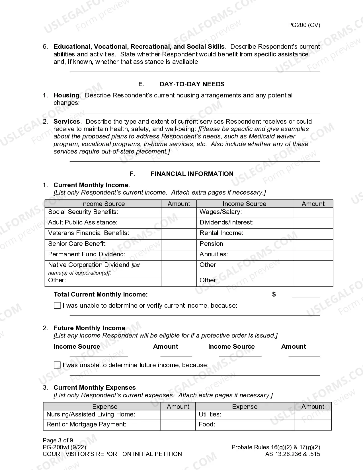Preview Court Visitor's Report on Initial Petition
