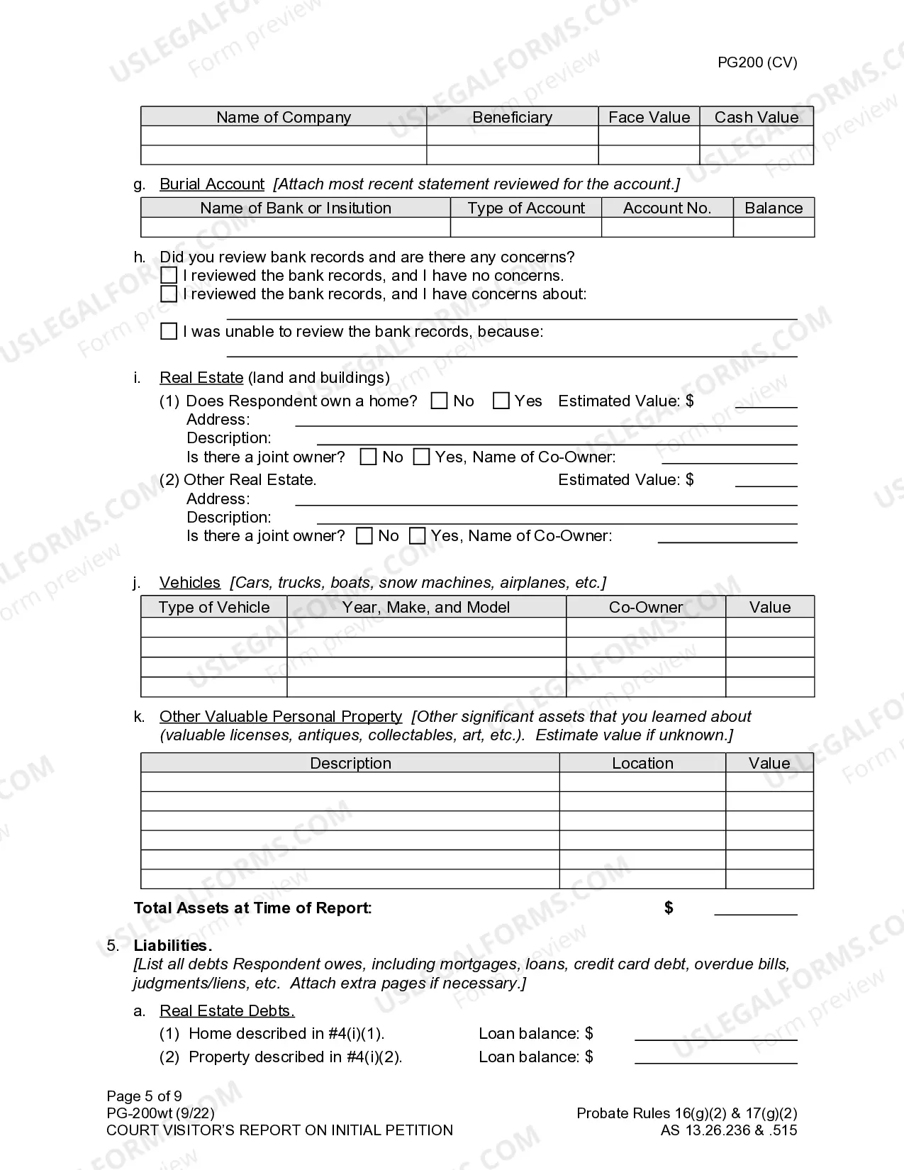 Preview Court Visitor's Report on Initial Petition