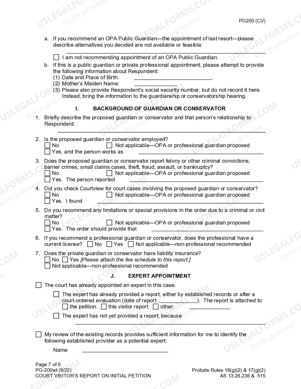 Preview Court Visitor's Report on Initial Petition