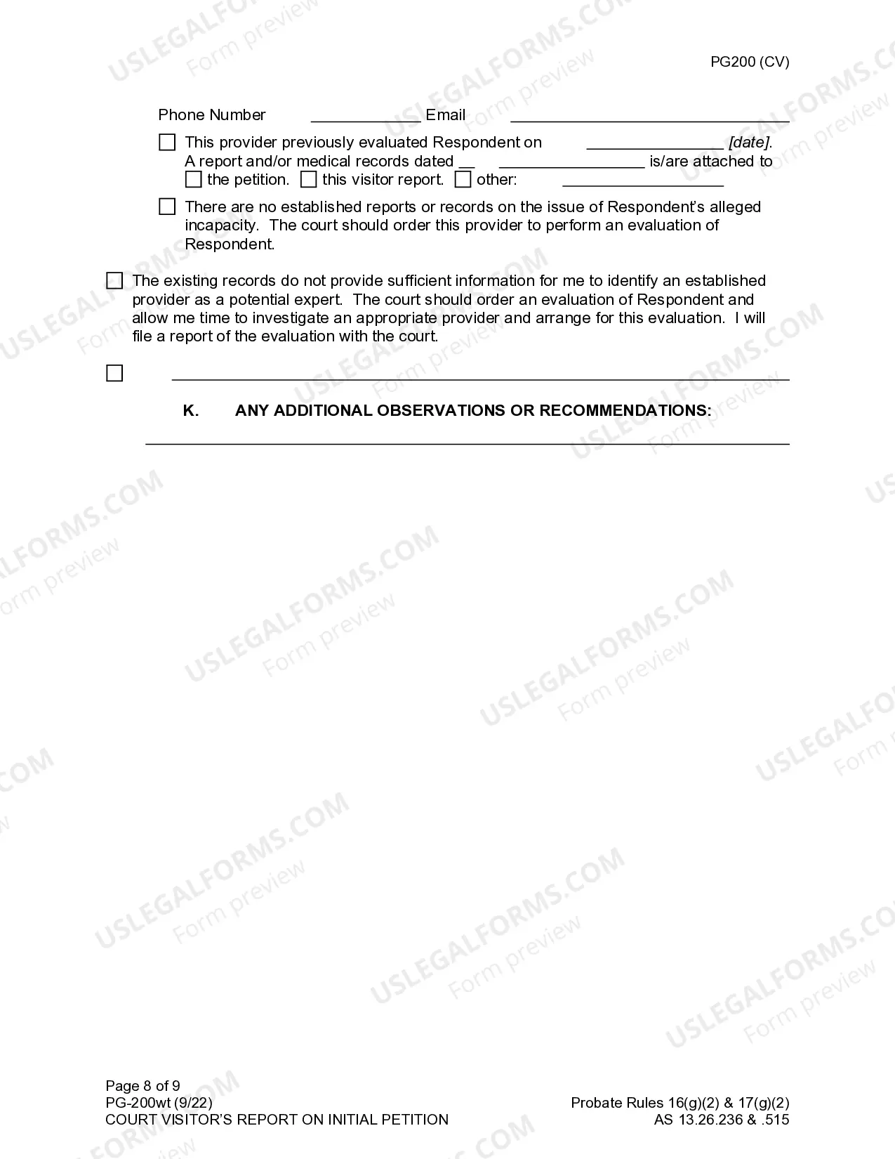 Preview Court Visitor's Report on Initial Petition