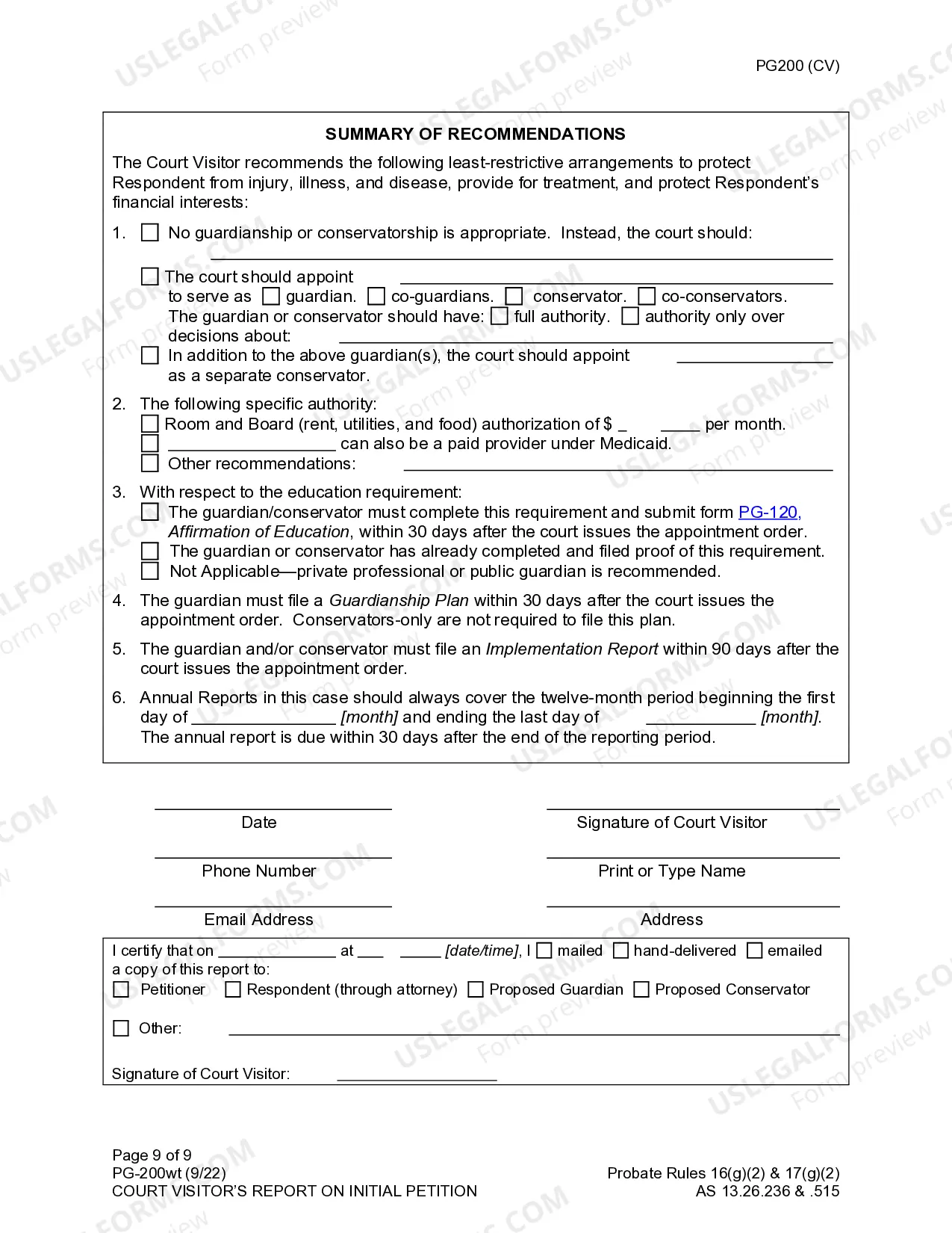 Preview Court Visitor's Report on Initial Petition