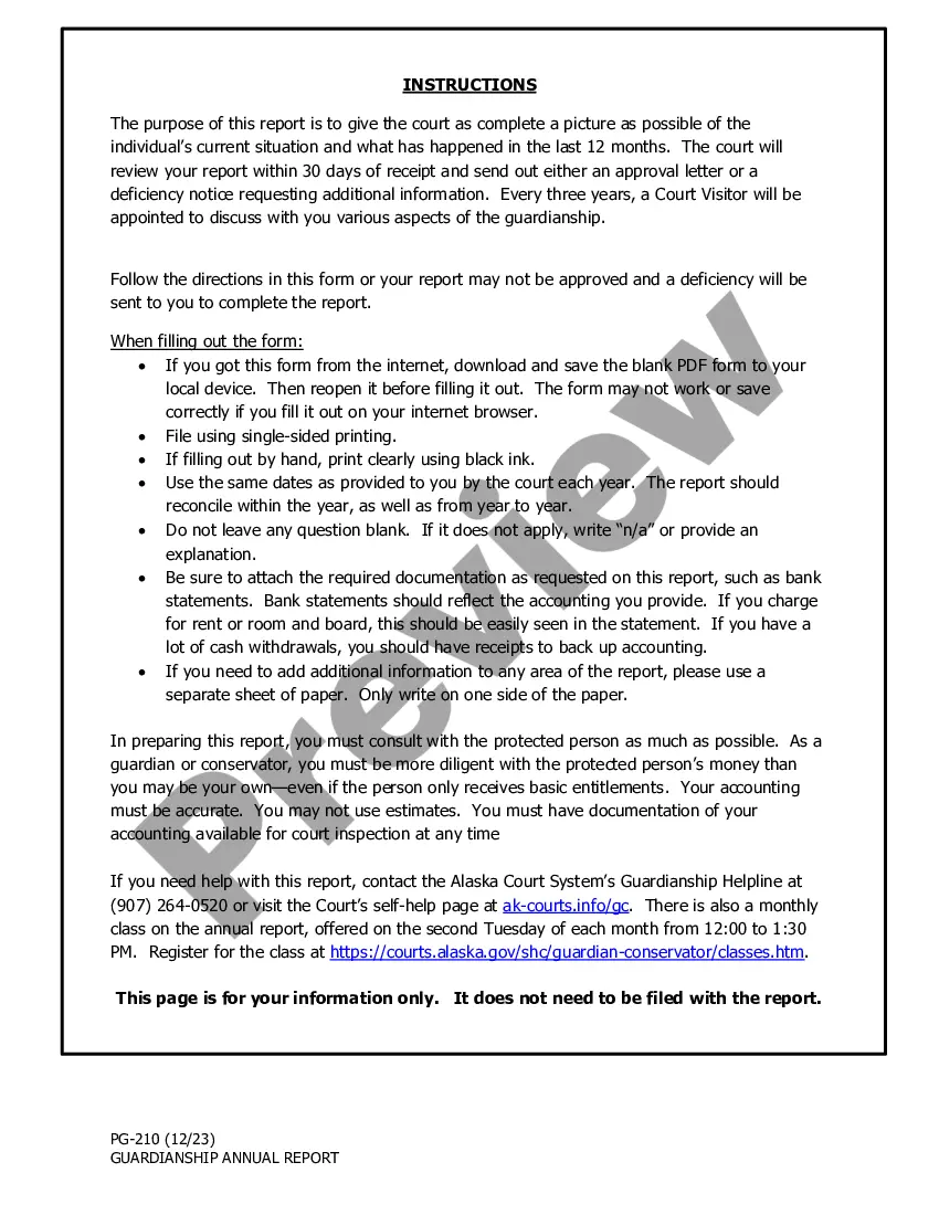 Alaska Guardianship Annual Report US Legal Forms