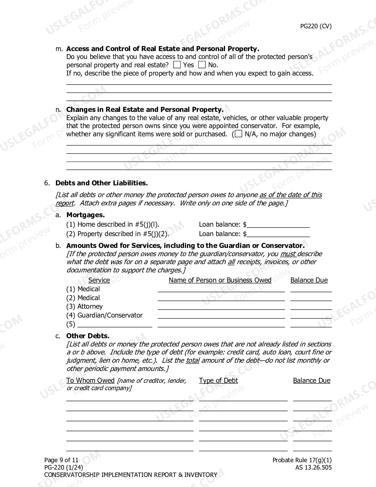 Preview Conservatorship Implementation Report and Inventory