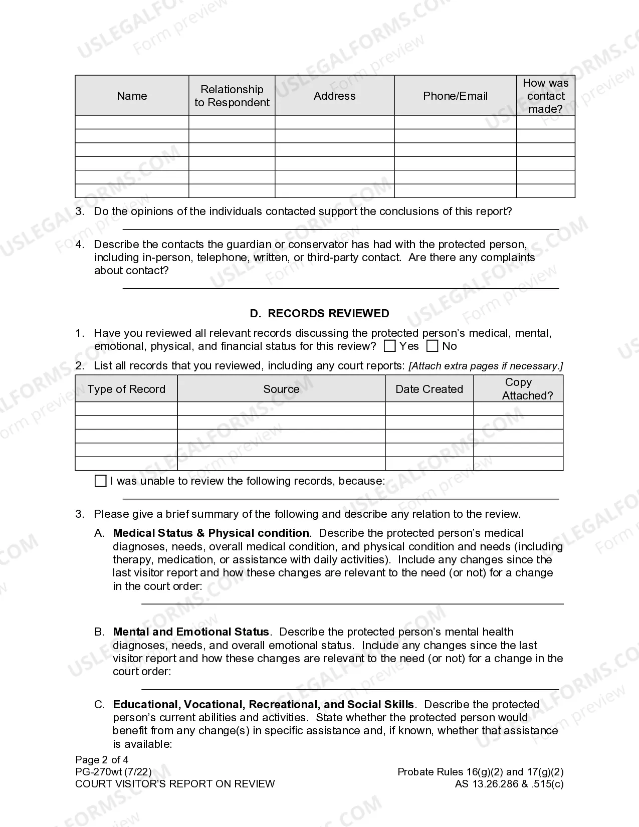 Preview Court Visitor's Report on Review