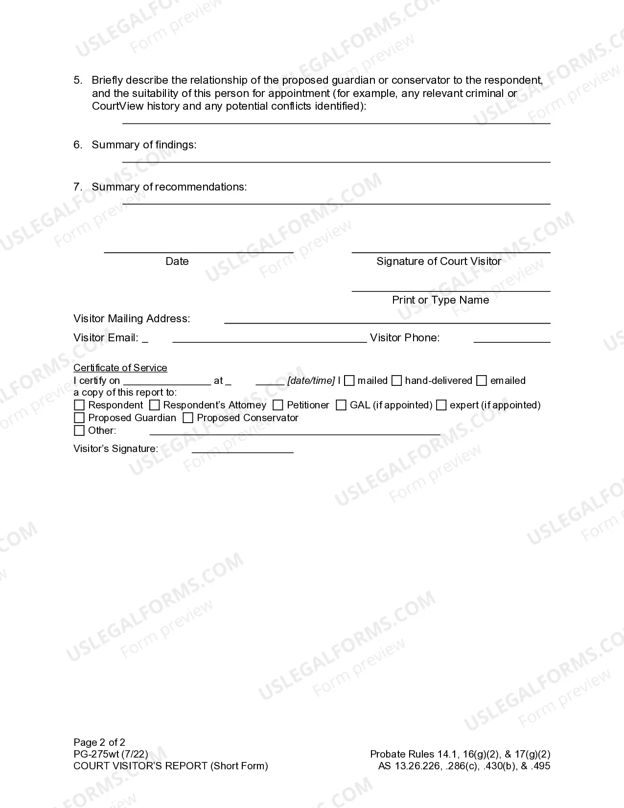 Preview Court Visitor's Report - Short Form
