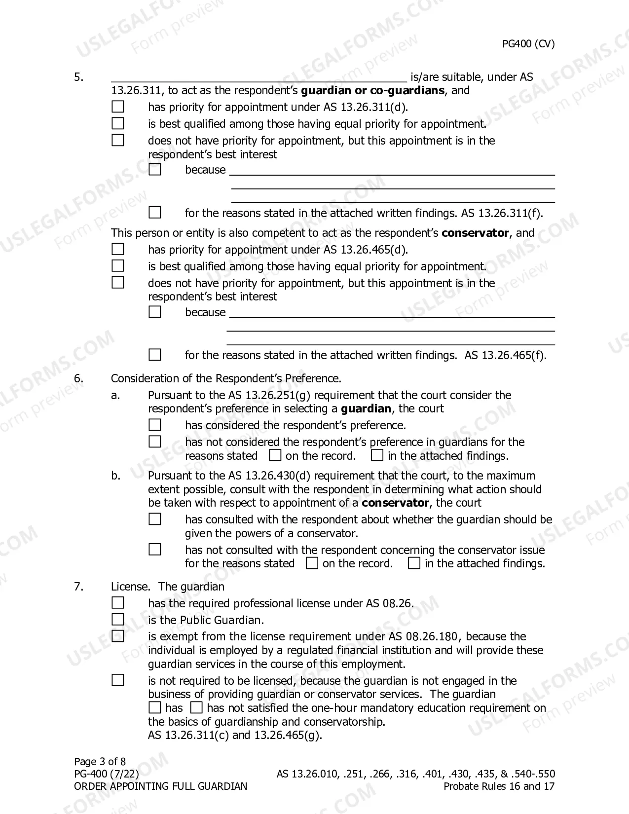 Preview Order Appointing Full Guardian with Powers of Conservator