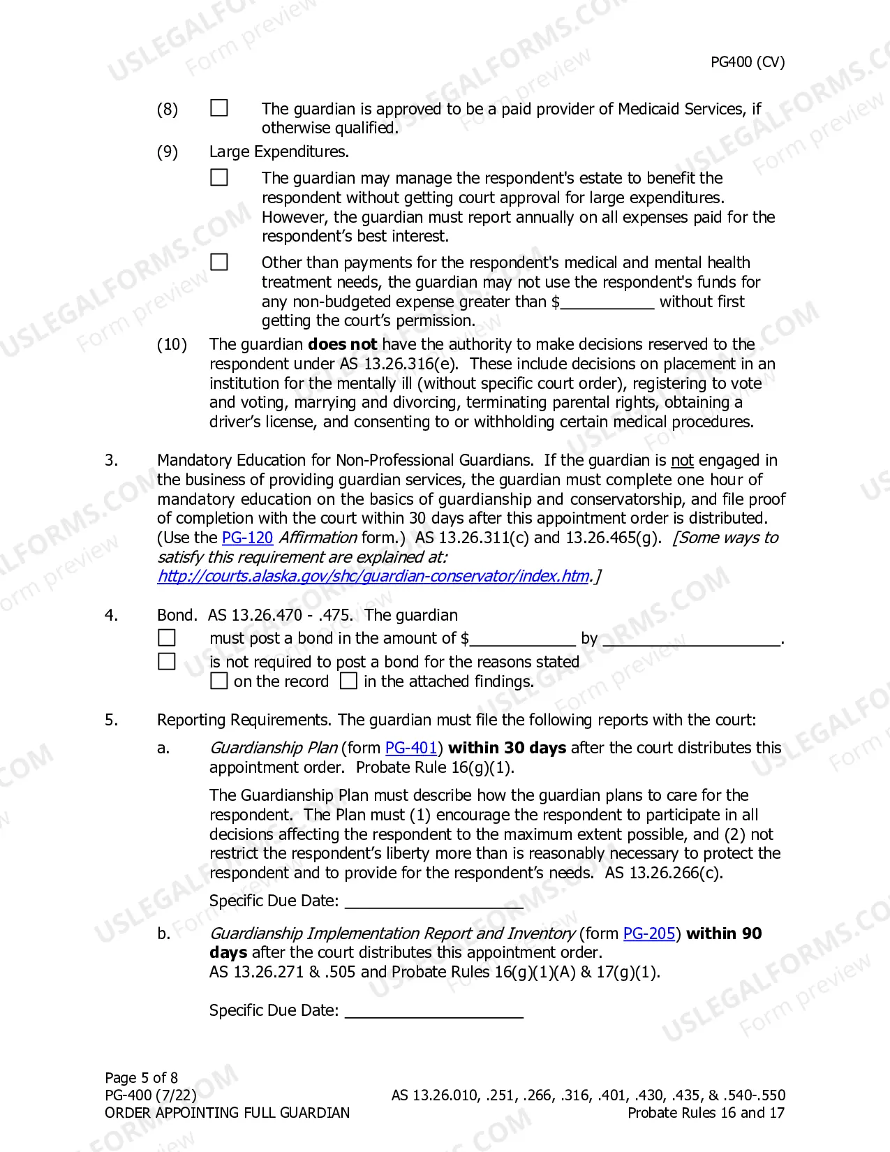 Preview Order Appointing Full Guardian with Powers of Conservator