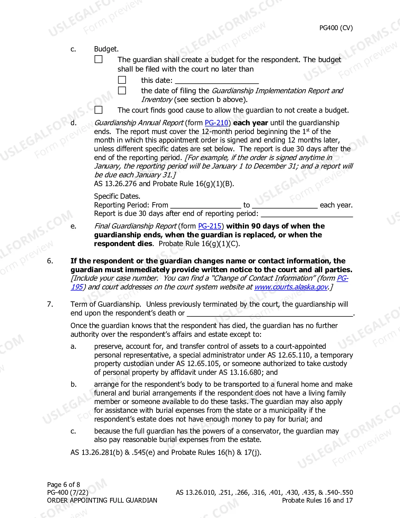 Preview Order Appointing Full Guardian with Powers of Conservator