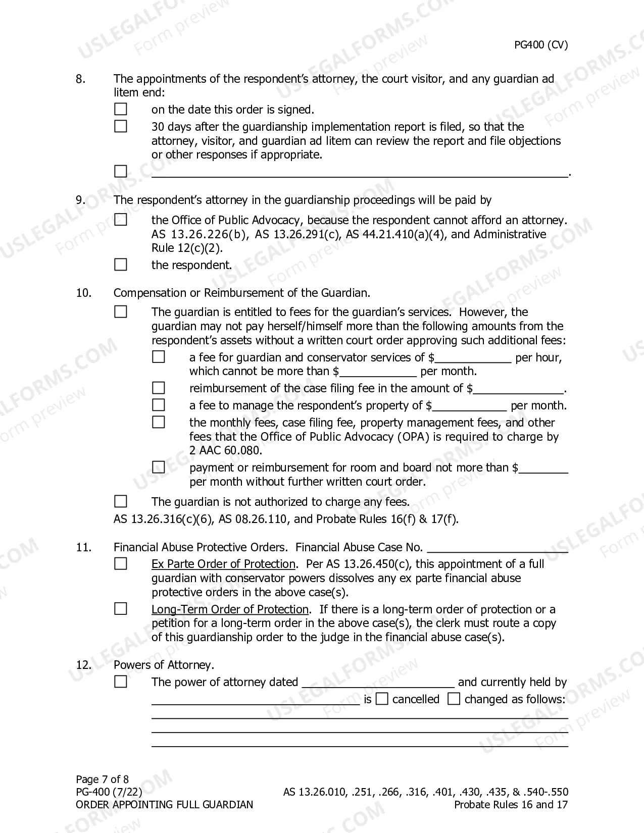 Preview Order Appointing Full Guardian with Powers of Conservator