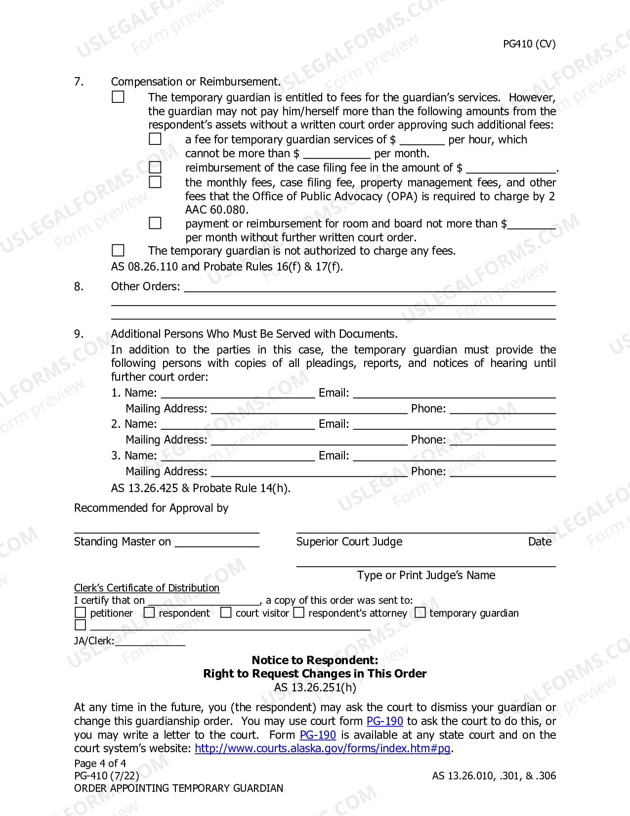 Preview Order Appointing Temporary Guardian Under AS 13.26.140