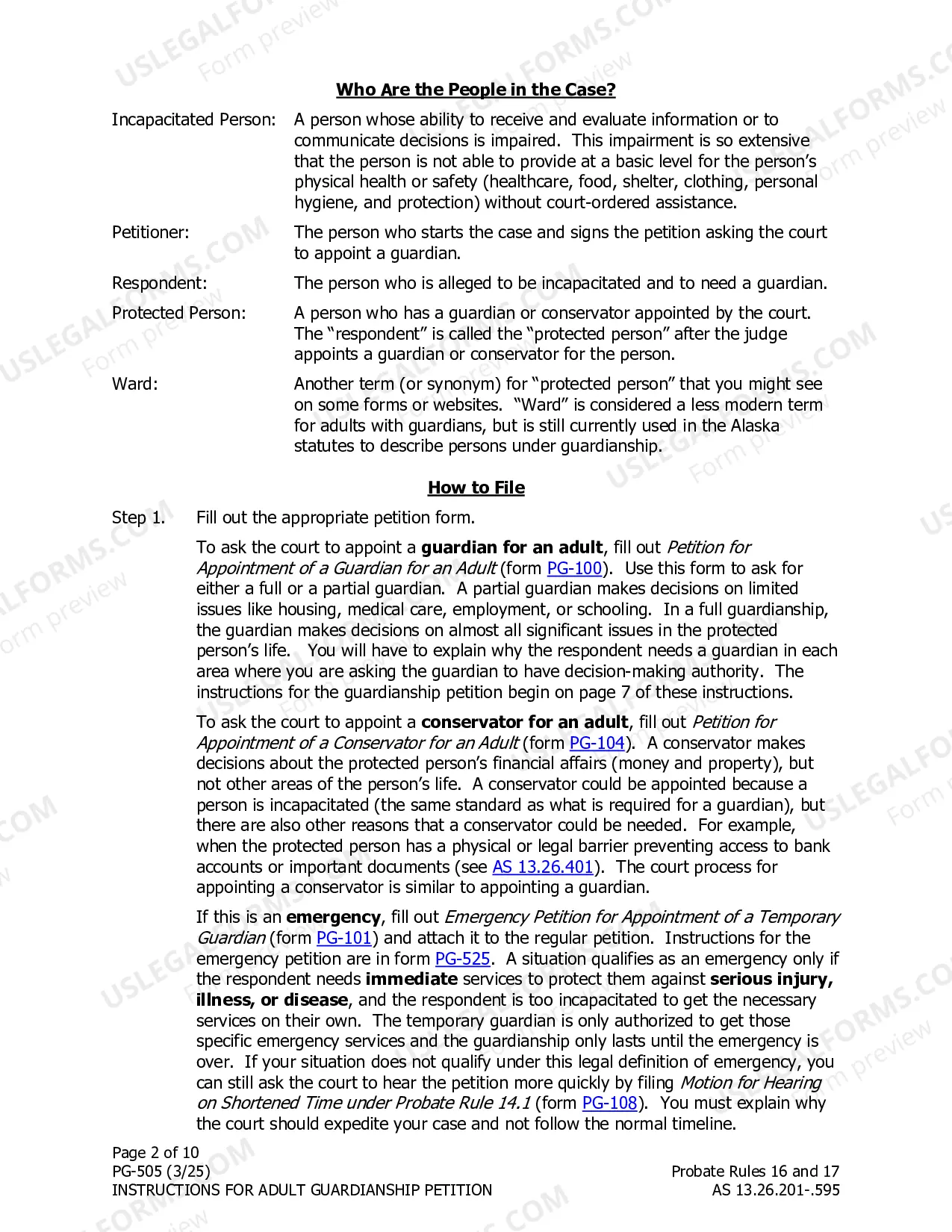 Preview Adult Guardianship Petition Instructions Part Two