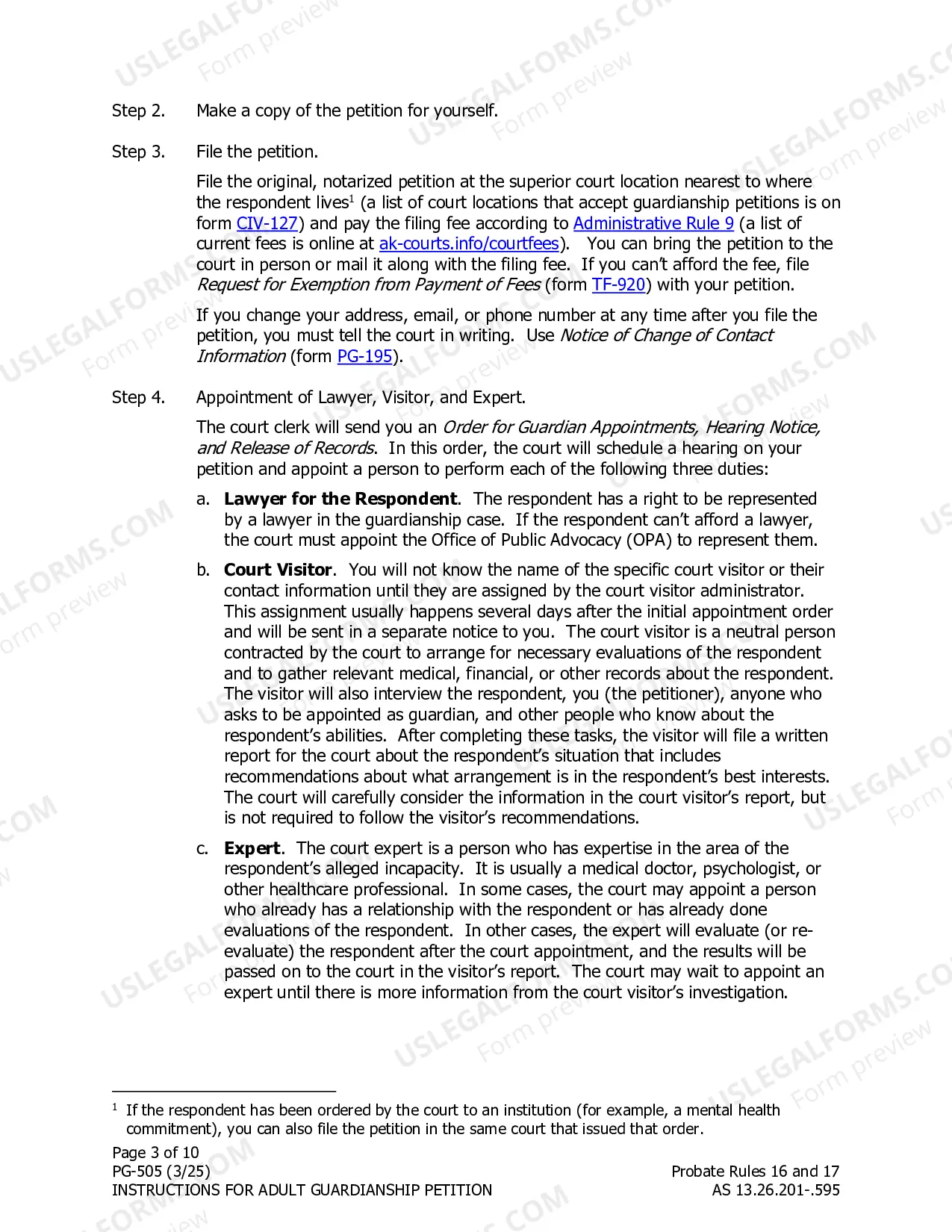 Preview Adult Guardianship Petition Instructions Part Two