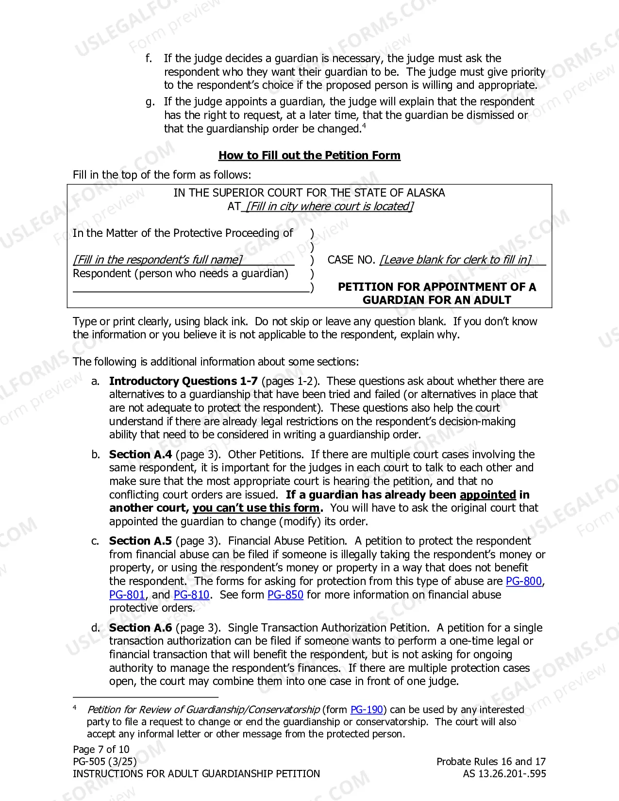 Preview Adult Guardianship Petition Instructions Part Two