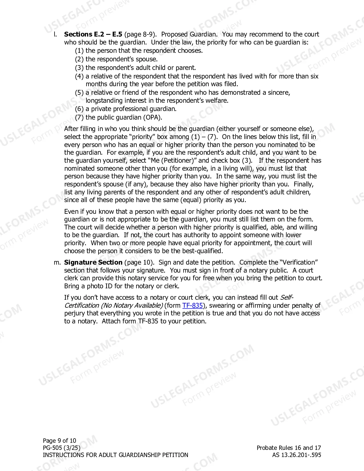 Preview Adult Guardianship Petition Instructions Part Two