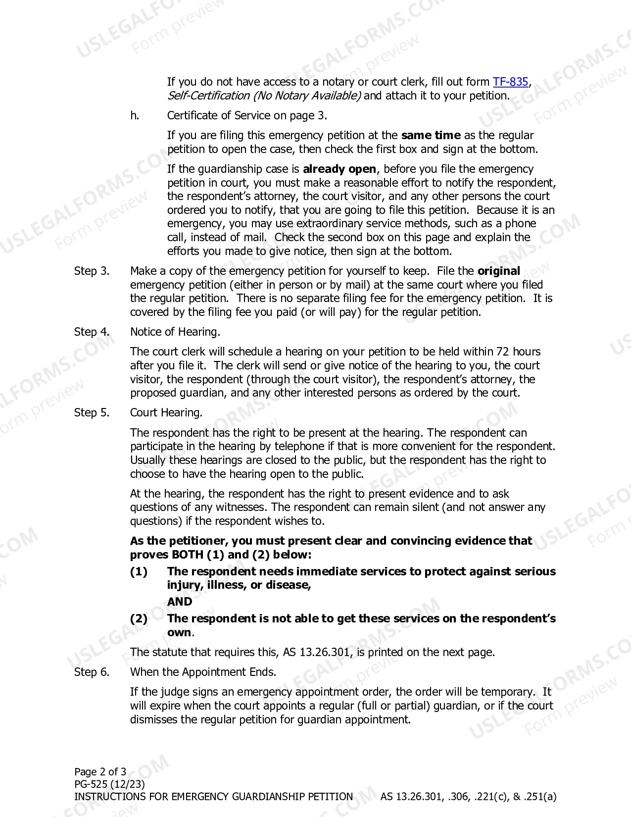 Preview Instructions for Emergency Guardianship Petition