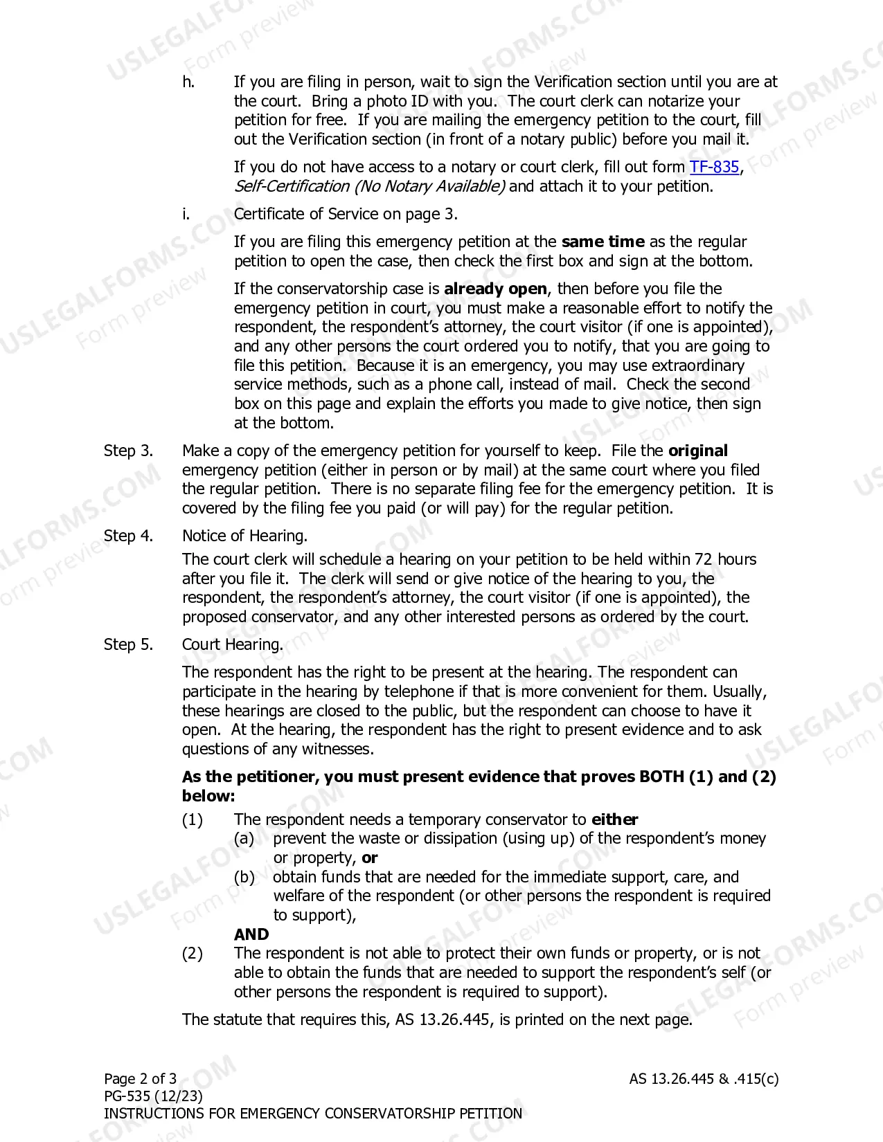 Preview Emergency Temporary Conservator Petition Instructions Part Two