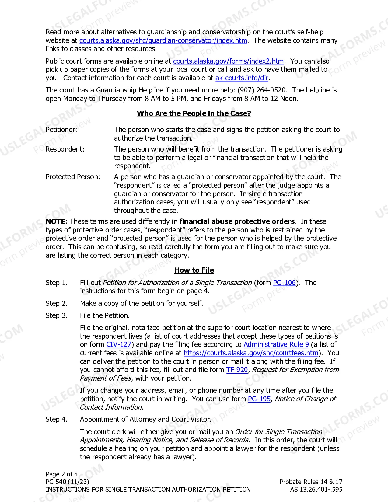 Preview Instructions for Single Transaction Authorization Petition