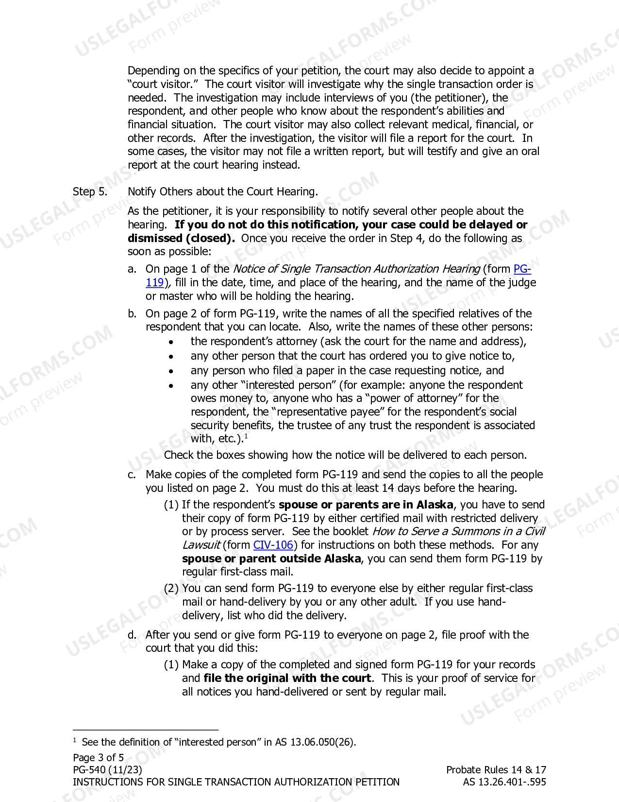 Preview Instructions for Single Transaction Authorization Petition