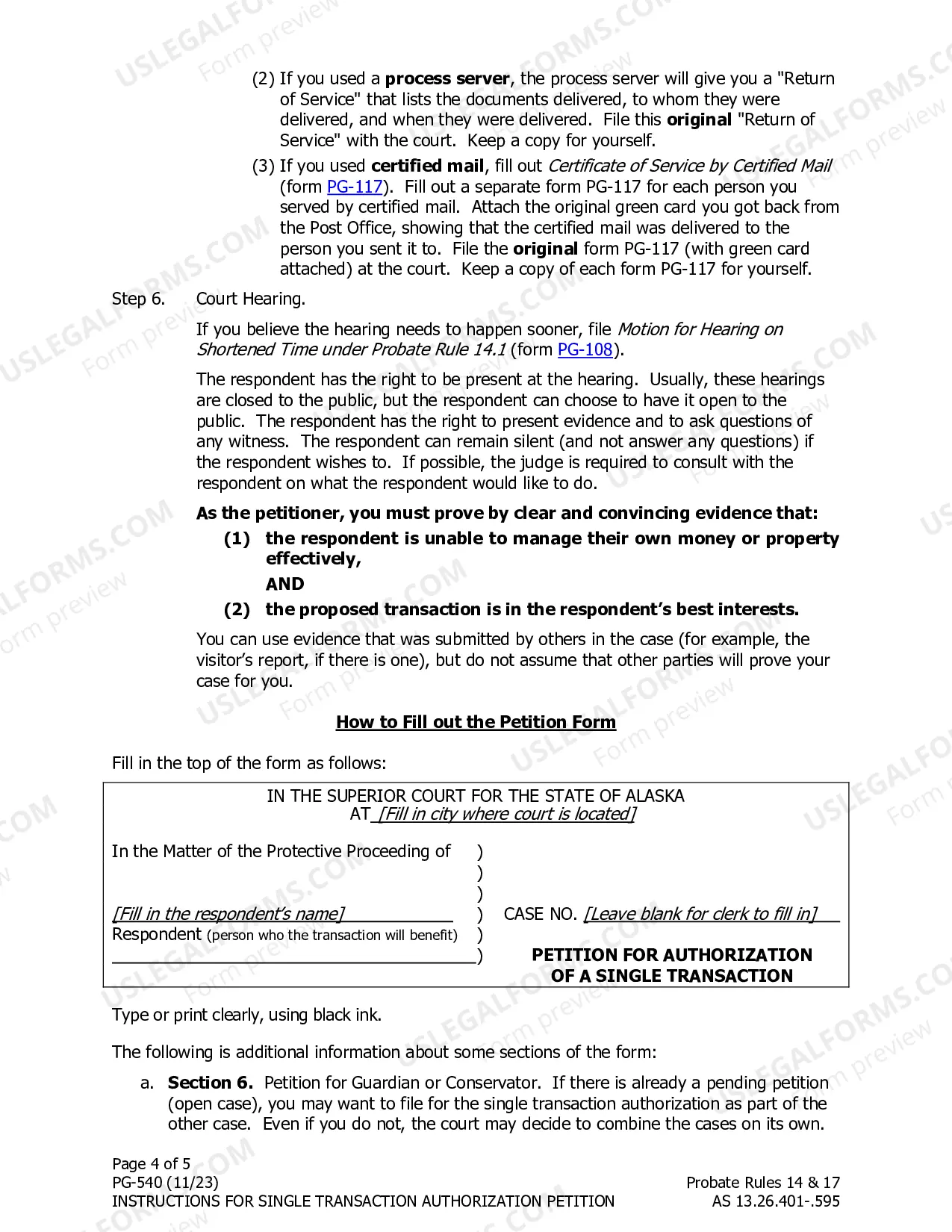 Preview Instructions for Single Transaction Authorization Petition