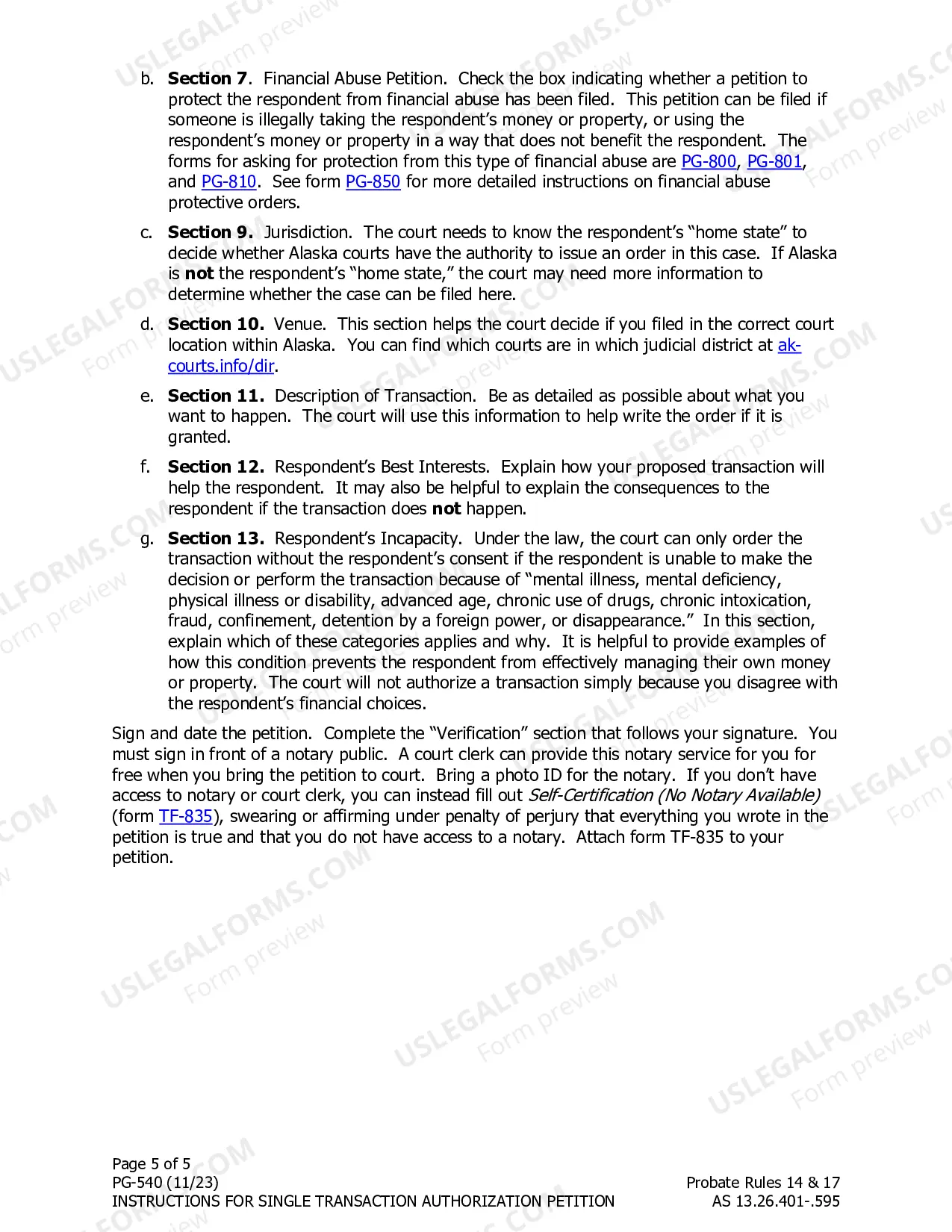 Preview Instructions for Single Transaction Authorization Petition