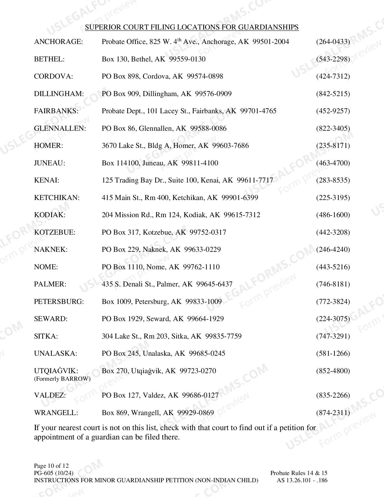 Preview Instructions for Minor Guardianship Petition - Non Indian Child