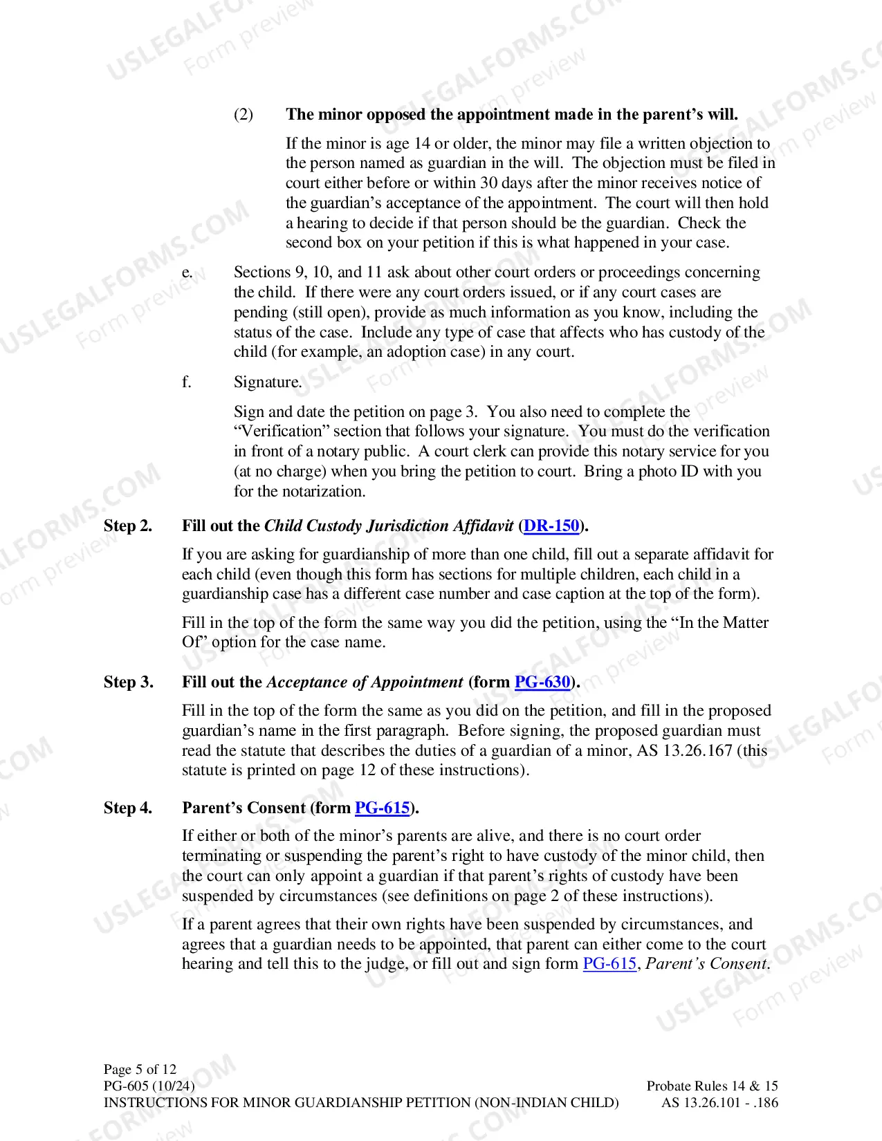 Preview Instructions for Minor Guardianship Petition - Non Indian Child