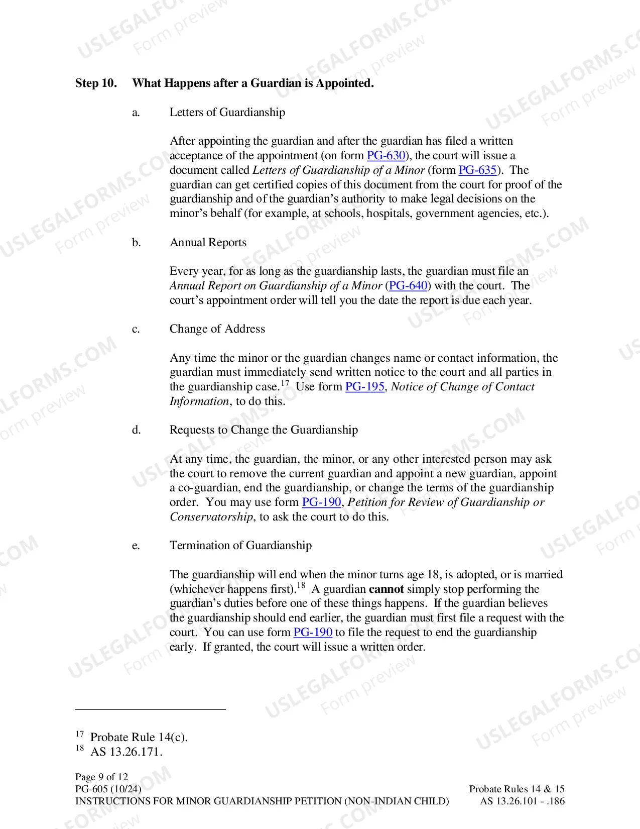 Preview Instructions for Minor Guardianship Petition - Non Indian Child