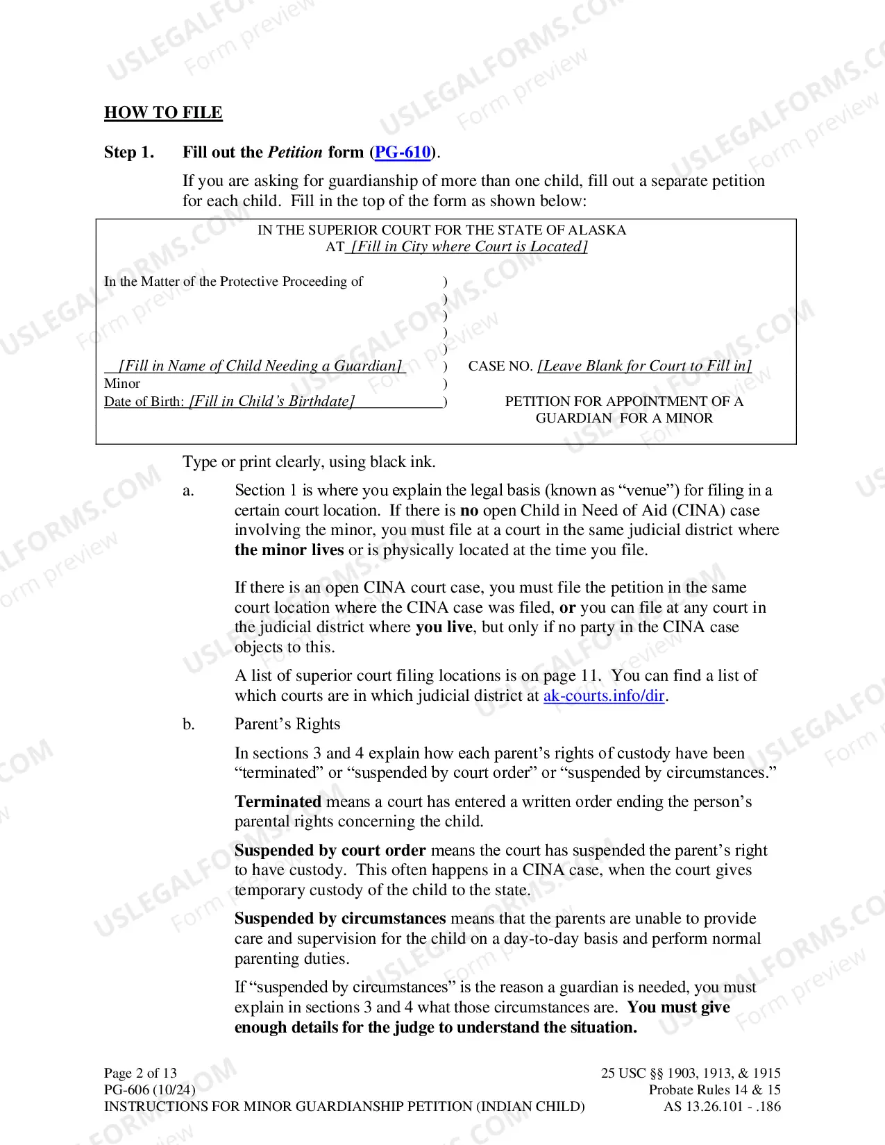 Preview Instructions for Minor Guardianship Petition - Indian Child