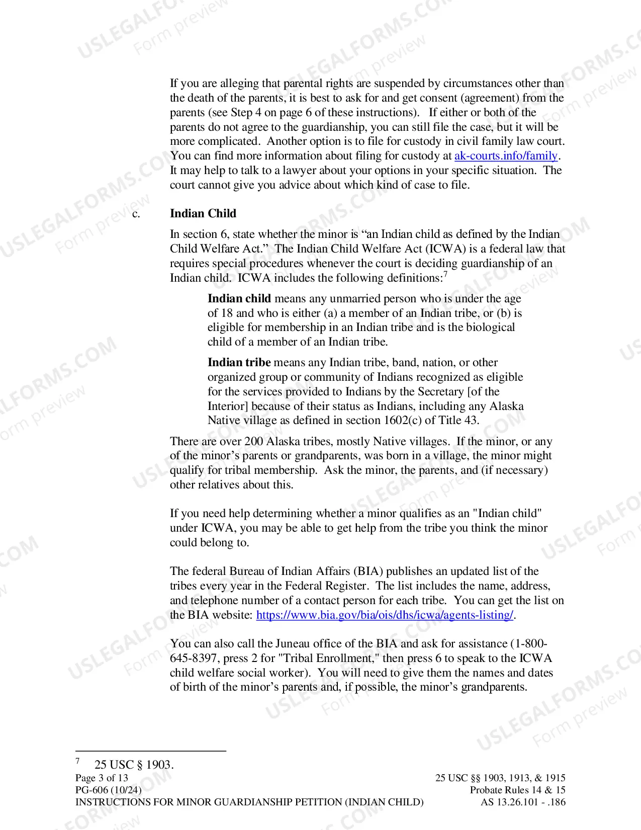 Preview Instructions for Minor Guardianship Petition - Indian Child
