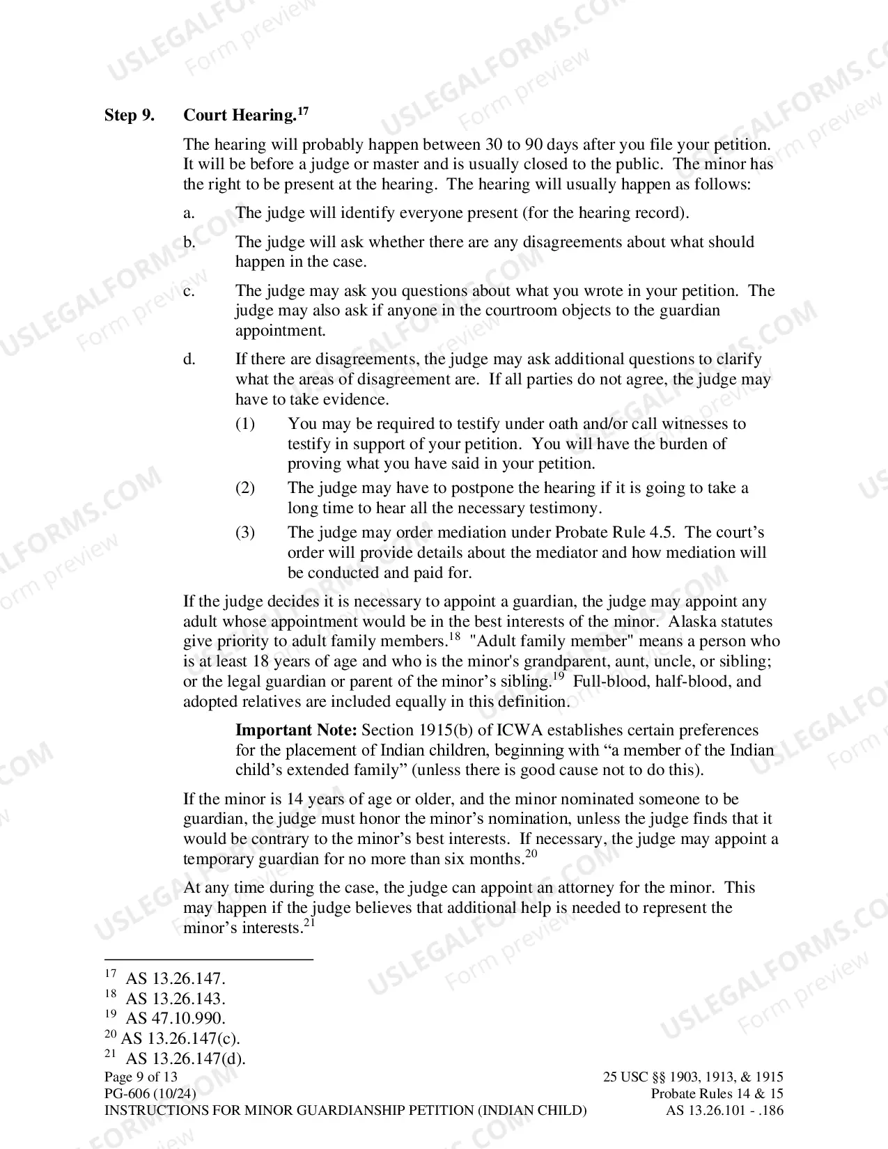 Preview Instructions for Minor Guardianship Petition - Indian Child