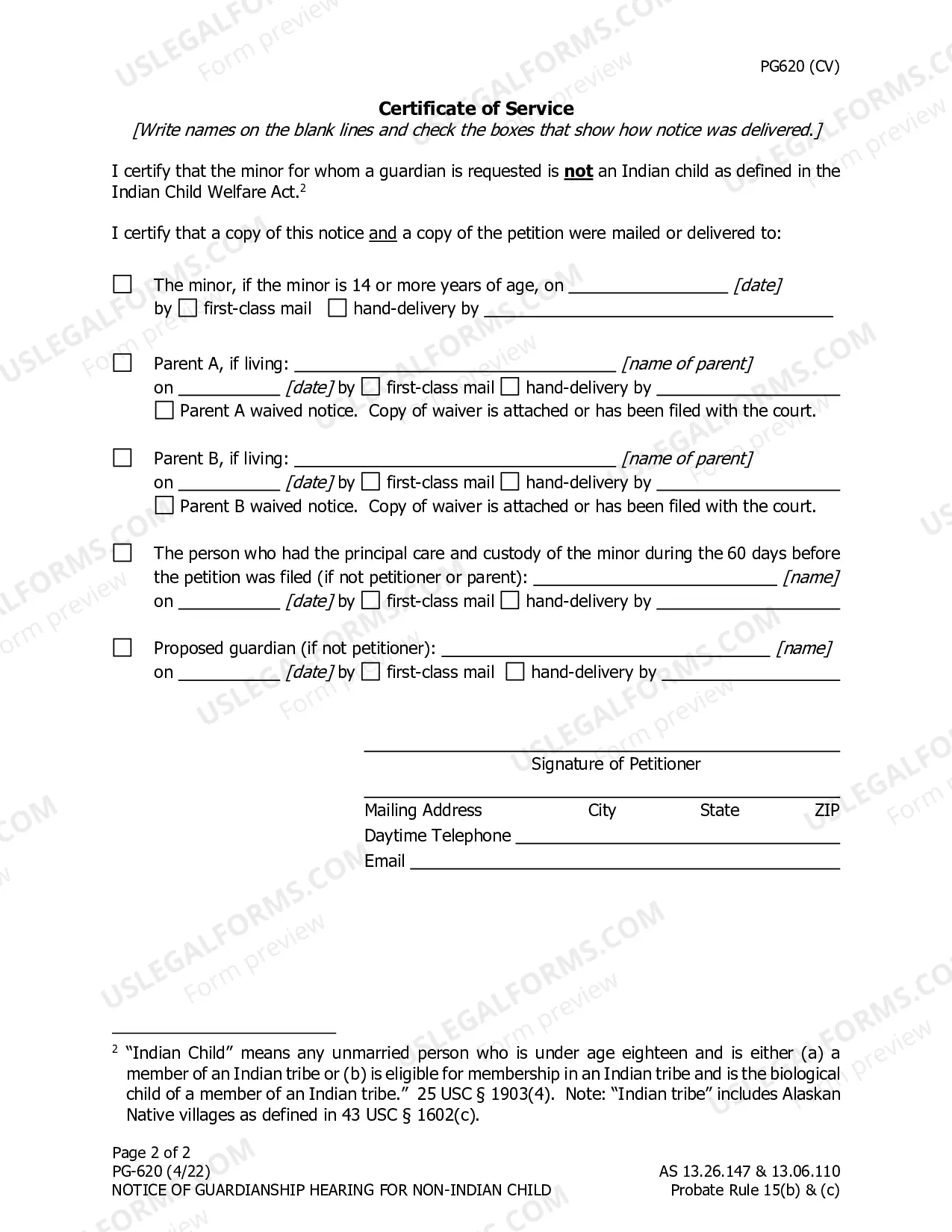 Preview Notice of Guardianship Hearing For Non-Indian Child - by Petitioner